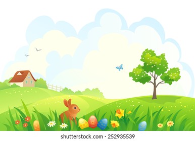 Vector illustration of a beautiful Easter scene