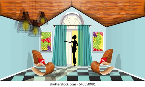 vector illustration with a beautiful eco style interior