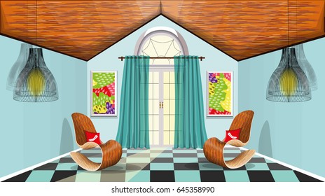 vector illustration with a beautiful eco style interior