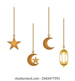Vector illustration of a beautiful and elegant Islamic ornament. Set of Islamic ornaments in the shape of the moon, stars, stars and lights.