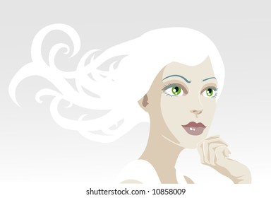 A vector illustration of a beautiful, ethereal, tranquil woman looking out of frame