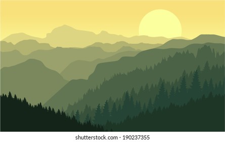 Vector illustration beautiful evening at Mountains