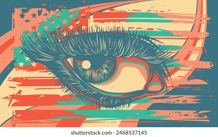 Vektorillustration von Beautiful eye mit amerikanischer Flagge