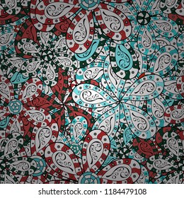 Vector illustration. Beautiful fabric pattern. Flat Flower Elements Design. Colour Spring Theme seamless pattern Background. In asian textile style. Seamless flowers pattern.