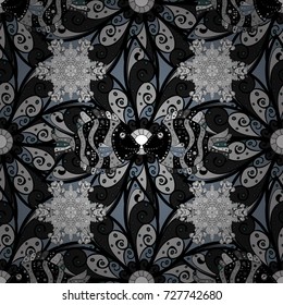 Vector illustration. Beautiful fabric pattern. Doodle flowers and branches, herbs and flowers. Hand drawn.