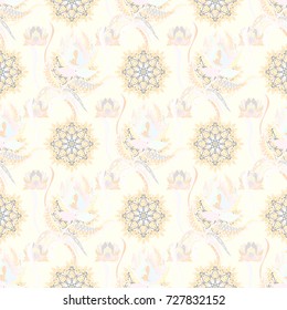 Vector illustration. Beautiful fabric pattern. On neutral, beige and gray colors. Seamless Floral Pattern in Vector illustration.