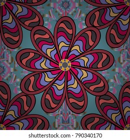 Vector illustration. Beautiful fabric pattern. Doodle flowers and branches, herbs and flowers. Hand drawn.
