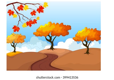 Vector illustration of a beautiful fall city park with bright foliage trees
