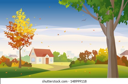 Vector illustration of a beautiful fall suburbs