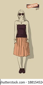 vector illustration of beautiful fashion girls hipsters