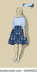 vector illustration of beautiful fashion girls hipsters