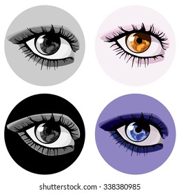 Vector illustration beautiful female eye set isolated on white