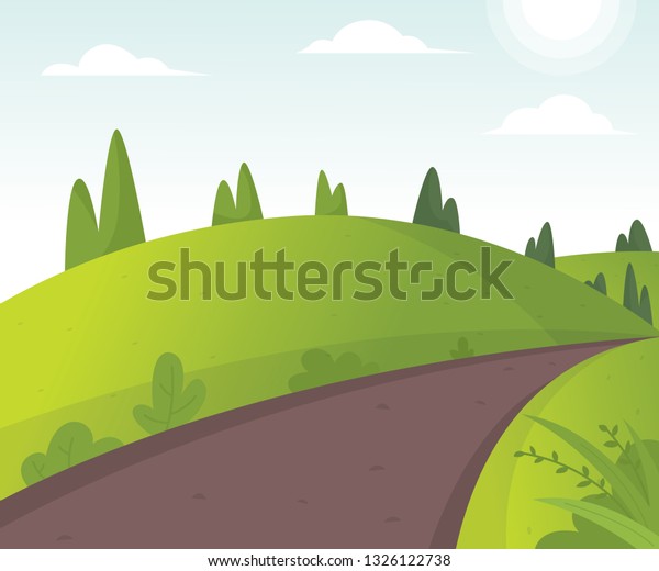 Vector Illustration Beautiful Fields Landscape Cartoon Stock Vector ...