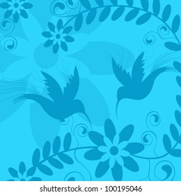 Vector illustration of beautiful floral background with Blue Bird