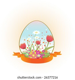 Vector Illustration of beautiful floral background decorated with Easter Egg shape.