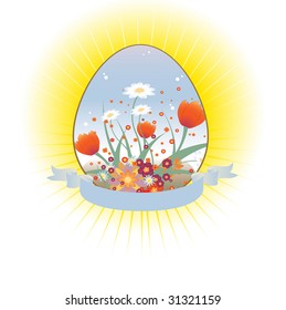 Vector Illustration of beautiful floral background decorated with Easter Egg shape.