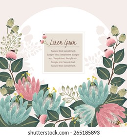 Vector illustration of a beautiful floral border with spring flowers. Beige background