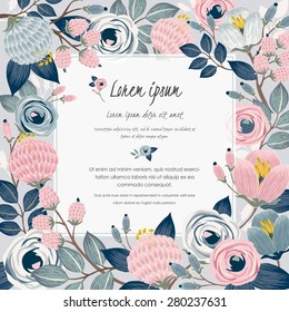 Vector illustration of a beautiful floral border with spring flowers for invitations and birthday cards