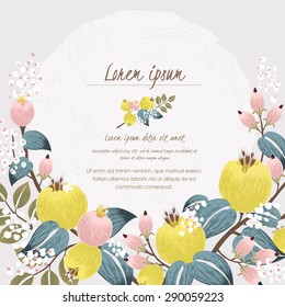 Vector illustration of a beautiful floral border with spring flowers. Light pink and yellow flowers