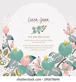 Vector illustration of a beautiful floral border with spring flowers. Light pink and mint flowers