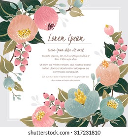 Ilustración vectorial de un bello borde floral con flores de primavera para invitaciones y tarjetas de cumpleaños
