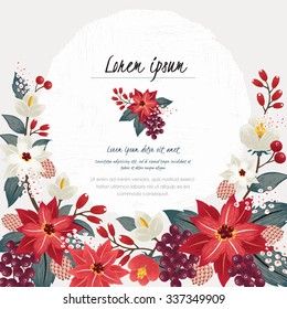Vector illustration of a beautiful floral border in winter for Happy New Year and Merry Christmas cards