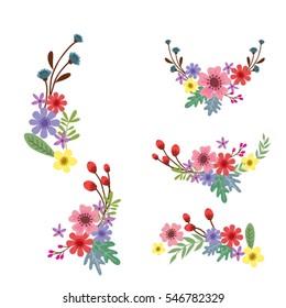 Vector illustration of a beautiful floral border with cosmos and flowers pastel colors element for wedding invitations and birthday cards