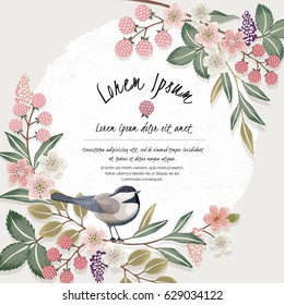  Vector illustration of a beautiful floral border in spring for Wedding, anniversary, birthday and party. Design for banner, poster, card, invitation and scrapbook 