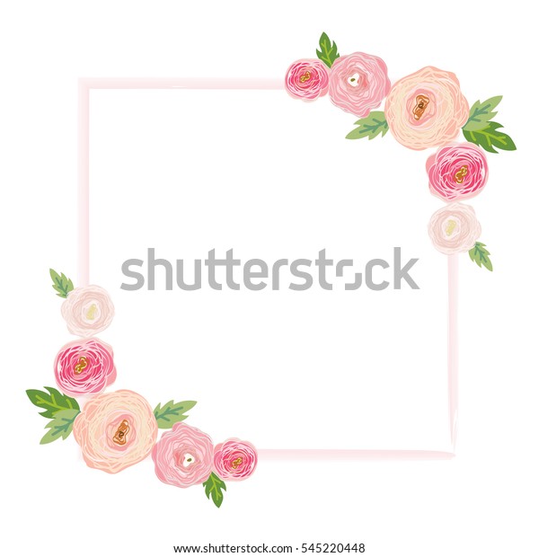 結婚式の招待状とバースデーカード用のバラと花のパステルカラーを持つ美しい花柄の境界線のベクターイラスト のベクター画像素材 ロイヤリティフリー
