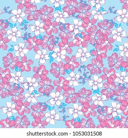 Vector illustration of a beautiful floral bouquet. Ditsy floral background. Liberty style. fabric, covers, manufacturing, wallpapers, print, gift wrap