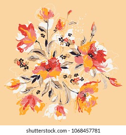 Vector illustration of beautiful floral bouquet with stylized flowers.