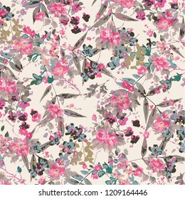 Vector illustration of a beautiful floral bouquet.  watercolor floral pattern, Ditsy floral background. Liberty style. fabric, covers, manufacturing, wallpapers, print, gift wrap.
