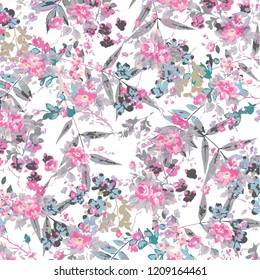 Vector illustration of a beautiful floral bouquet.  watercolor floral pattern, Ditsy floral background. Liberty style. fabric, covers, manufacturing, wallpapers, print, gift wrap.
