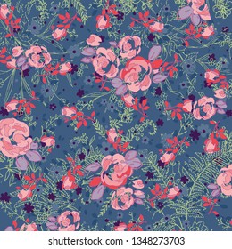Vector illustration of a beautiful floral bouquet.  watercolor floral pattern, Ditsy floral background. Liberty style. fabric, covers, manufacturing, wallpapers, print, gift wrap.