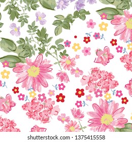 Vector illustration of a beautiful floral bouquet.  watercolor Ditsy floral background. 