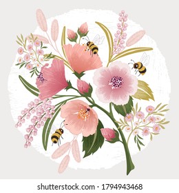 Vector illustration of a beautiful floral bouquet for Wedding, anniversary, birthday and party. Design for invitation card, picture frame, poster, scrapbook 
