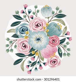 Vector illustration of a beautiful floral bouquet with spring flowers for invitations and birthday cards