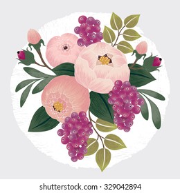 Vector illustration of a beautiful floral bouquet with spring flowers for invitations and birthday cards