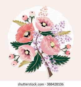 Vector illustration of a beautiful floral bouquet with flowers for wedding invitations and birthday cards