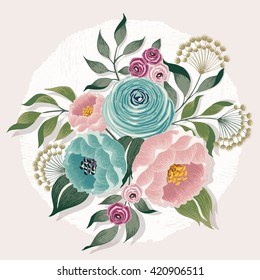 Vector illustration of a beautiful floral bouquet with flowers for wedding invitations and birthday cards