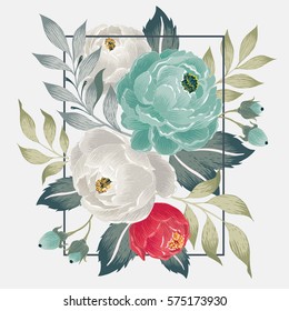  Vector illustration of a beautiful floral bouquet with frame in spring for Wedding, anniversary, birthday and party. Design for banner, poster, card, invitation and scrapbook 