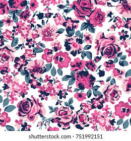 Vector illustration of a beautiful floral bouquet.  watercolor floral pattern, Ditsy floral background. Liberty style. fabric, covers, manufacturing, wallpapers, print, gift wrap.
