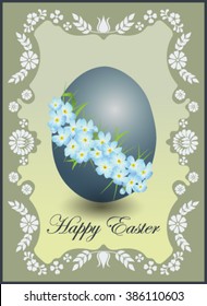 Vector illustration of beautiful floral Easter card on grey background