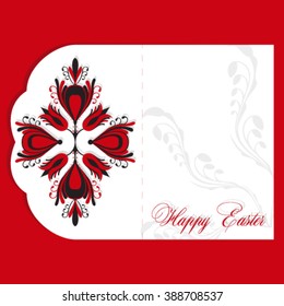 Vector illustration of beautiful floral Easter card on red background
