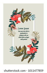 Vector illustration of a beautiful floral frame with colorful wild flowers for birthday, wedding, anniversary.