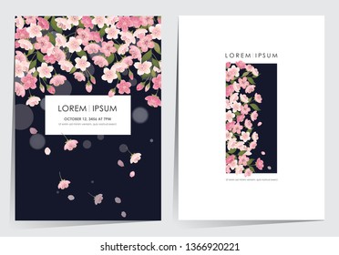 Vector illustration of a beautiful floral frame set with cherry blossom in spring for Wedding, anniversary, birthday and party. Design for banner, poster, card, invitation and scrapbook