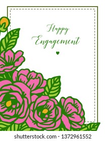 Vector illustration beautiful floral frame for write a invitation of happy engagement hand drawn