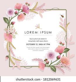Vector illustration of a beautiful floral frame for Wedding, anniversary, birthday and party. Design for invitation card, picture frame, poster, scrapbook 