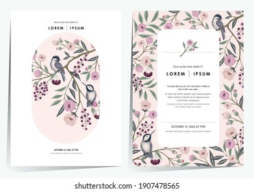 Vector illustration of a beautiful floral frame set with little birds. Design for cards, party invitation, Print, Frame Clip Art and Business Advertisement and Promotion