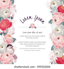  Vector illustration of a beautiful floral frame in spring for Wedding, anniversary, birthday and party. Design for banner, poster, card, invitation and scrapbook 